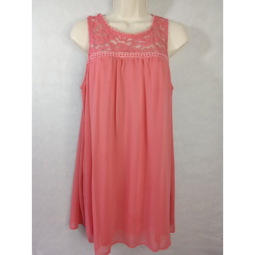 As U Wish Womens Coral mini dress Lace knit button Medium Sleeveless Flirt